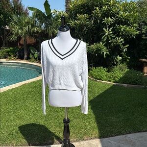 Women's White V-Neck Sweater